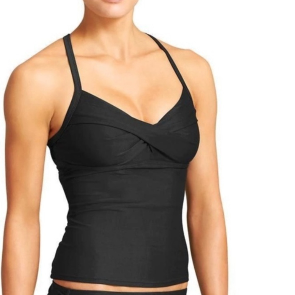 ATHLETA Swim Twister Tankini Bathing Suit Top Black 34 B/C